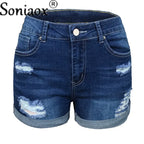 2024 Summer New Women Crimping Button Up Stretch Sexy Hole Jean Shorts High Waist Skinny Streetwear Trendy Ripped Denim Shorts