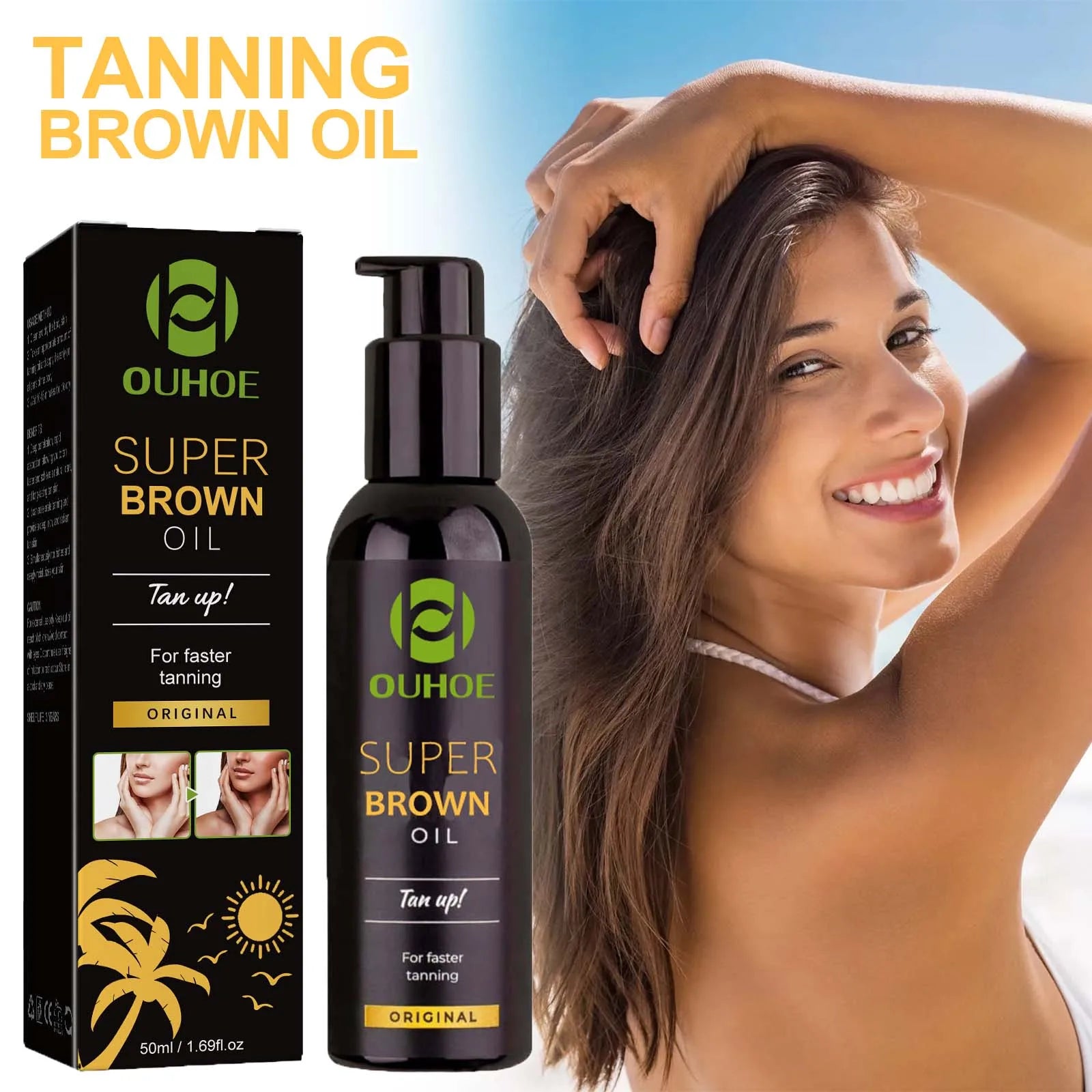 Brown Tanning Oil Sunless Self Tanning Body Bronzer Nourishing Summer Beach Solarium Powerful Natural Tanning Boosting Oil Ürün ana görseli
