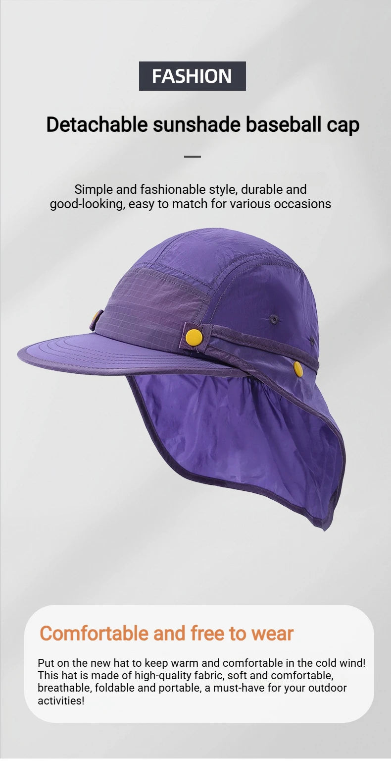 UPF50+ Sun Hat Detachable Neck Flap Quick Dry 5 Panel Camp Cap Outdoor Fishing Hiking Safari Hat Breathable Lightweight Unisex