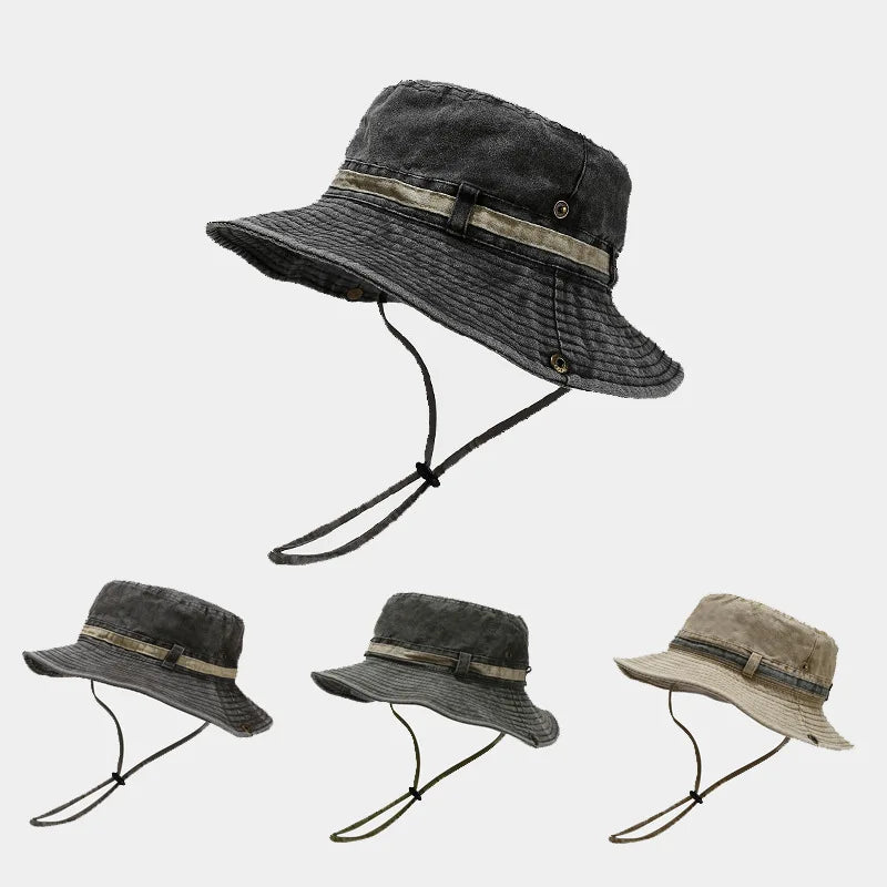 1pc Sun Hat Boonie Hat Washed Bucket Hat Packable Outdoor Fishing Hunting Hat Strap Adjustable Chin Strap for Men and Women Ürün ana görseli