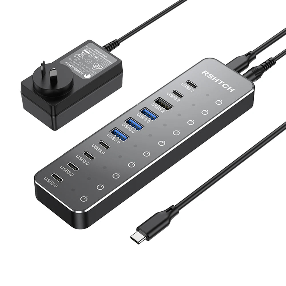 RSHTECH 10 in 1 USB C Hub 10Gbps USB-C with Individual Touch Switches Multiport Splitter Docking Station for MacBook Laptops PC
