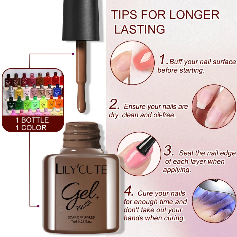 LILYCUTE 6PCS Gel Nail Polish Set Summer Neon Nail Gel Kits For DIY Nail Vernis Semi Permanent UV Lamp Gellak Nail Varnish Set