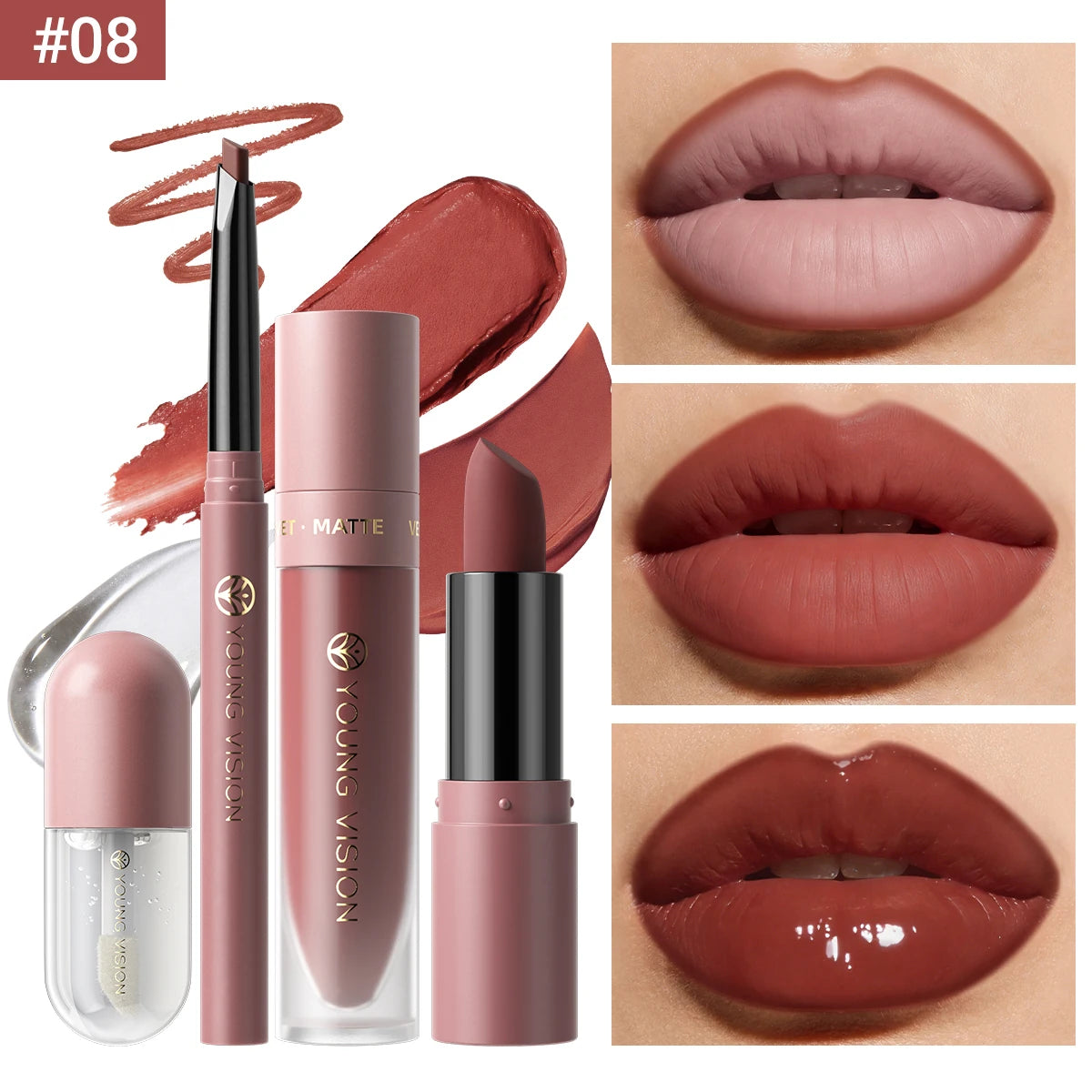 4pcs/Set Long Lasting Waterproof Lip Makeup Kit - Soft Smooth Creamy Lipliner Lipstick & lip gloss lip oil Set