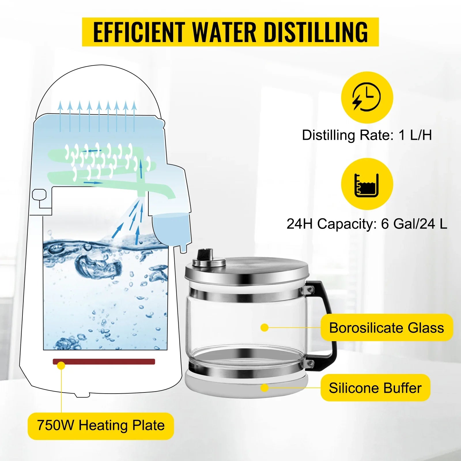 VEVOR 4L Water Distiller Filter Machine Distilled Distillation Purifier Moonshine Apparatus DIY Dispenser Kit for Home Appliance