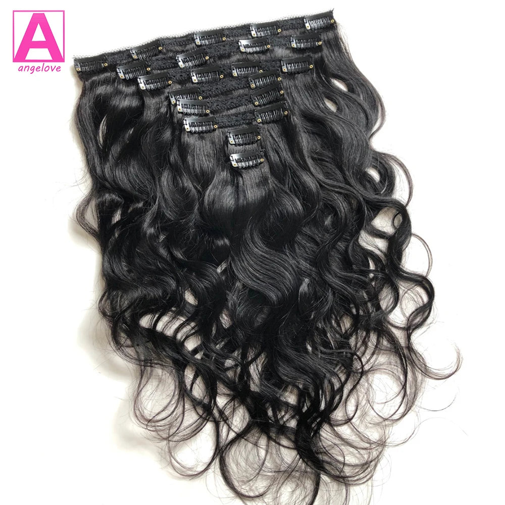 Wave Clip in Hair Extensions Real Human Hair Extensions Clip Ins 120 Gram Body Wave 18 Inch 8Pcs Natural Black 100% Human Hair