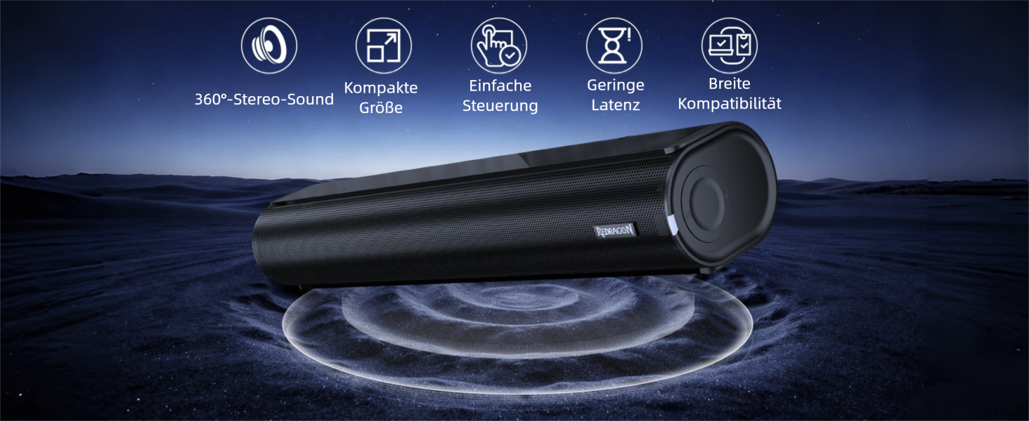Redragon GS821 Computer Soundbar - Hi-Fi Stereo PC Speaker with BT 5.3, Optical/HDMI ARC/AUX/USB Port, 3 EQ Modes,
