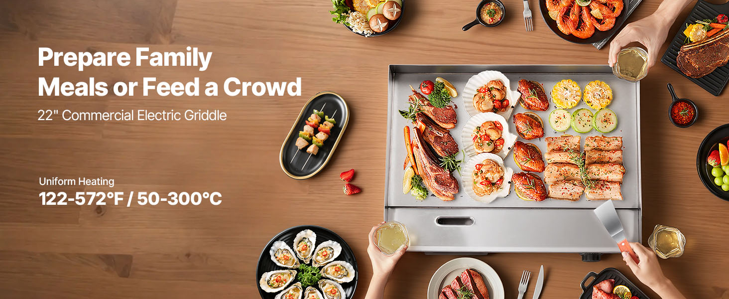 SucceBuy Commercial Electric Griddle 50-300°C Adjustable Temp Control, Stainless Steel Countertop Flat Top Grill for Steak Panc