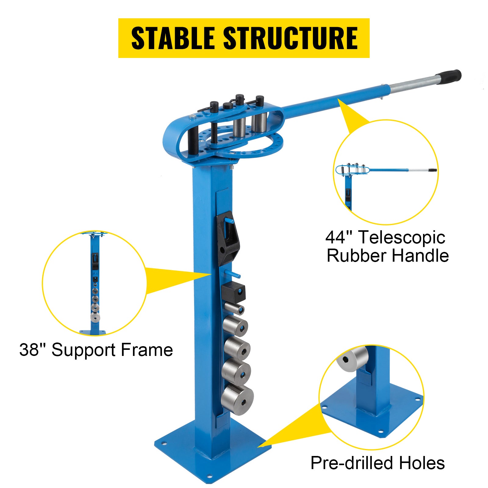 SucceBuy YP-38 Floor Mounted  Bender with 7 Dies Mutifunctional 44in Telescopic Rubber Handle Copper Steel Tube Bending Tool